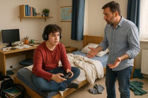 image d'un ado n'écoutant pas son père pour illustrer l'ateliers parents ados à Pont-du-Château